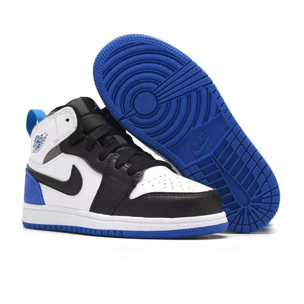 Youth Running Weapon Air Jordan 1 White/Black/Blue Shoes 0014